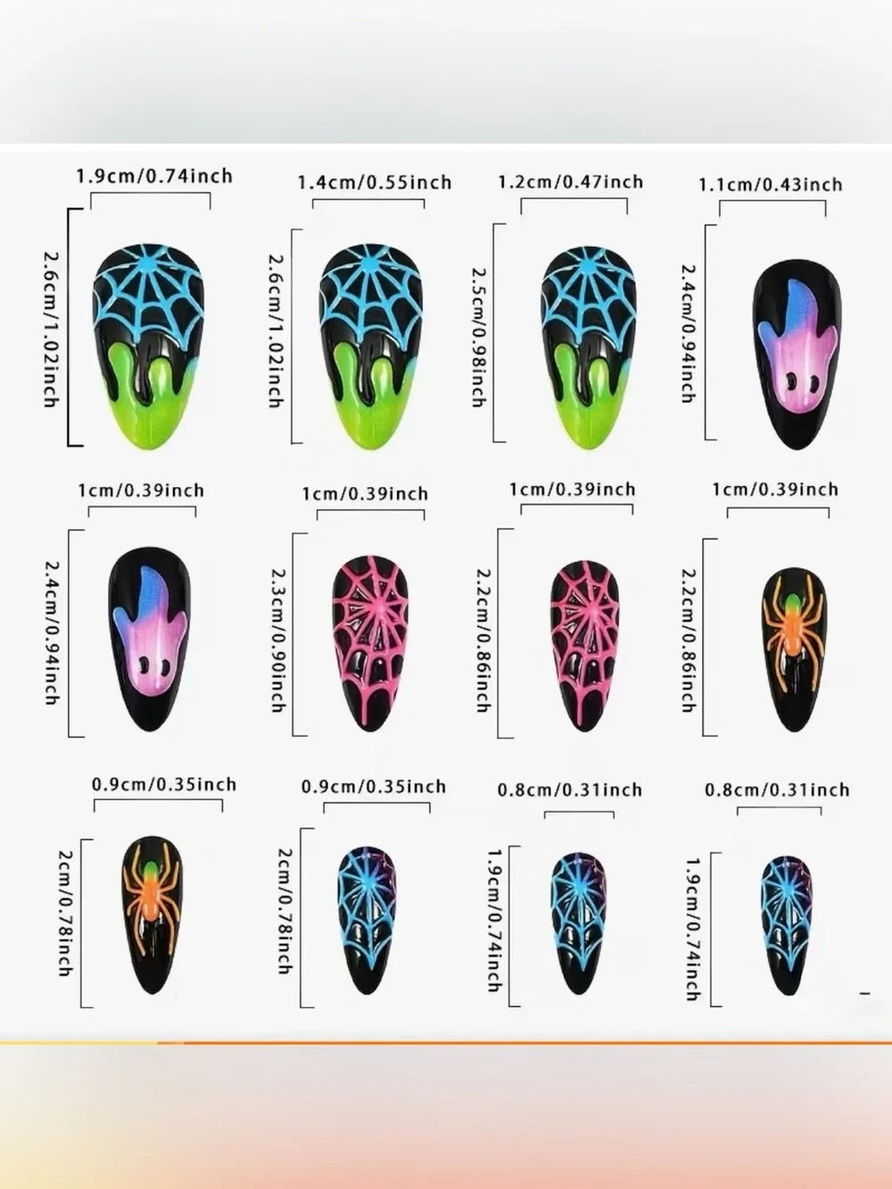 Halloween Glow Ghost & Spider Press On Nails - 24 Pcs